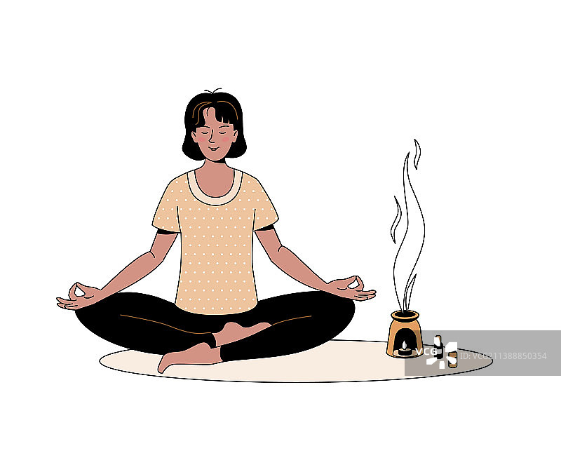 冥想的女人，以安乐坐姿坐着图片素材