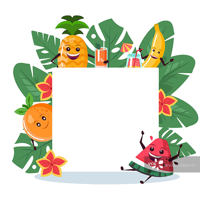 热带树叶水果鲜花相框图片素材