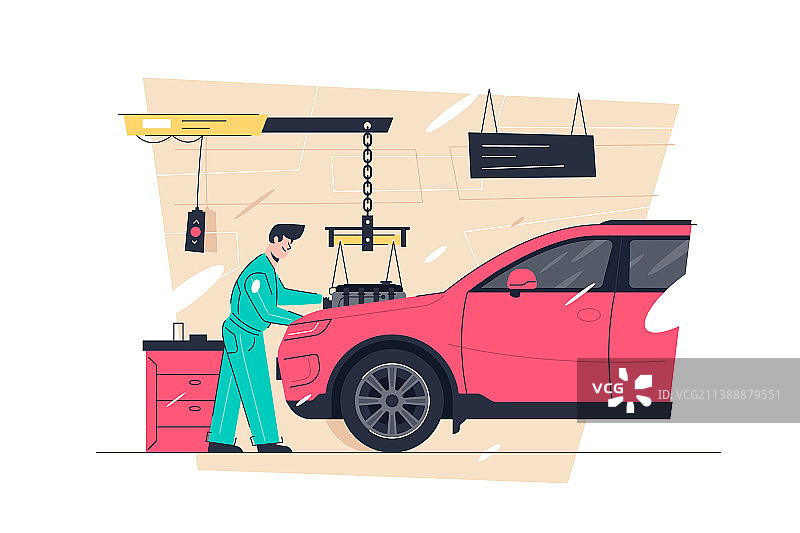 汽车修理厂机械师检查车辆发动机图片素材