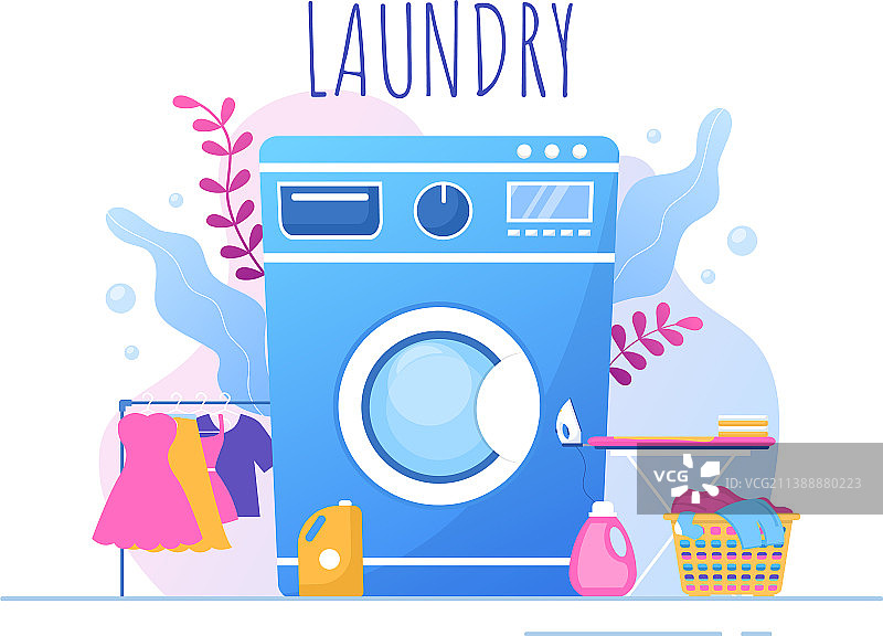 带洗衣和烘干机的洗衣房（扁平风格）图片素材