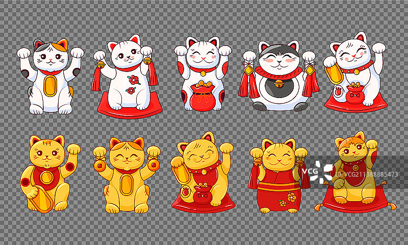 金色和白色的日本招财猫图片素材