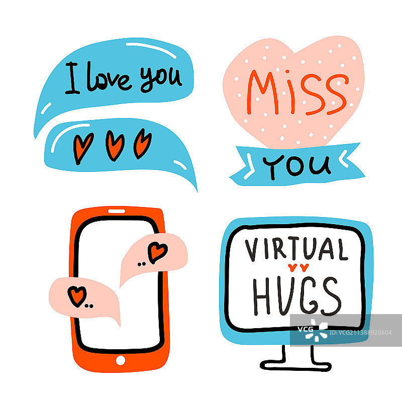 情人节涂鸦虚拟爱心图标集图片素材