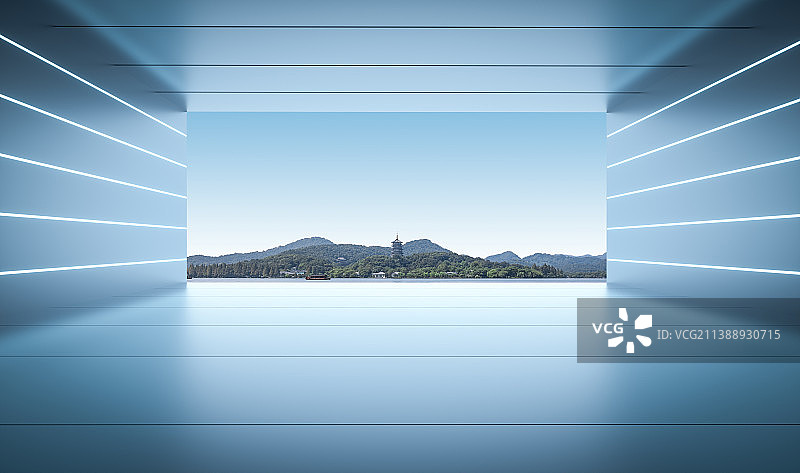 杭州西湖建筑空间科技背景图片素材