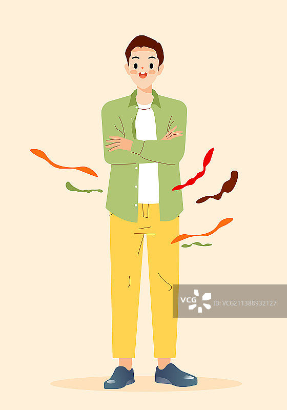 站着抱着胳膊的男生矢量插画图片素材