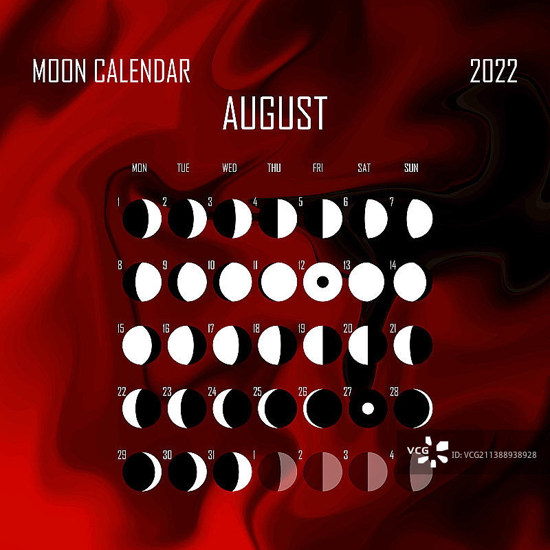 2022年8月月相星座日历图片素材