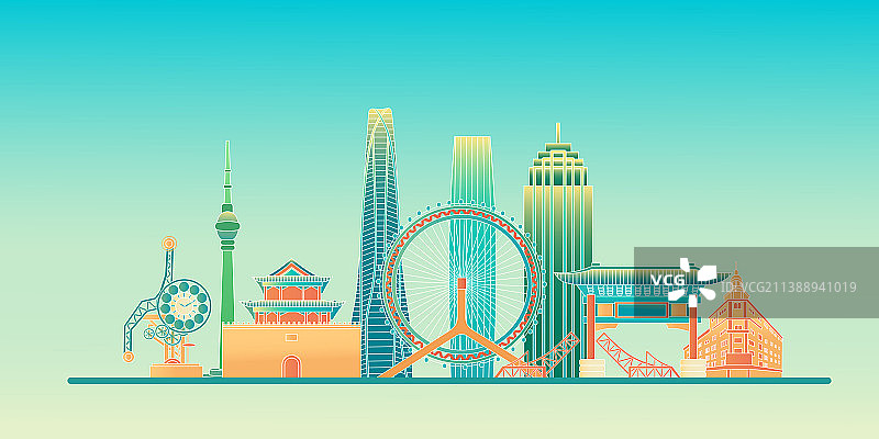 天津城市建筑群矢量插画图片素材