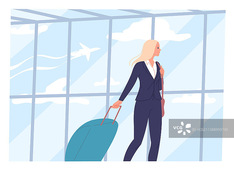 走在机场的年轻女人图片素材