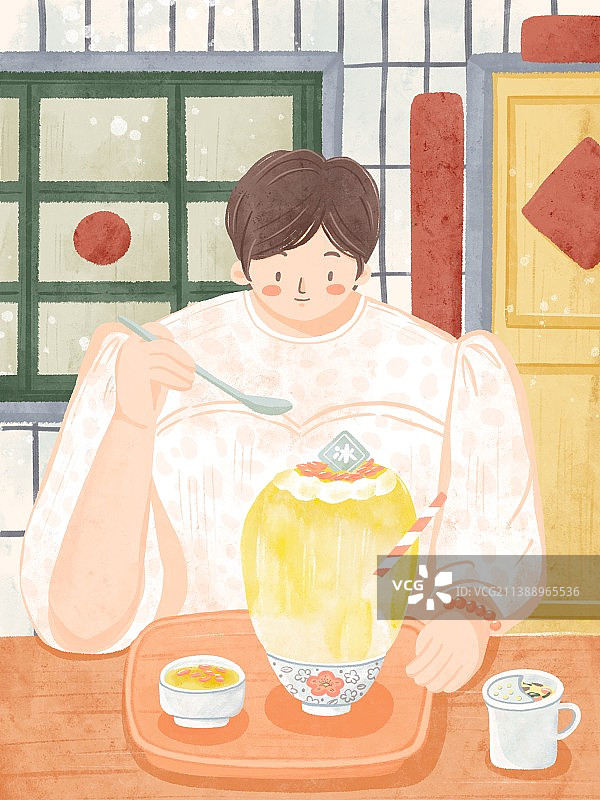 夏日吃刨冰的女孩图片素材