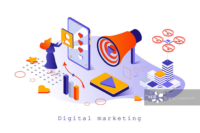 3D等距数字营销概念设计图片素材