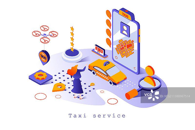 3D等距出租车服务概念设计图片素材