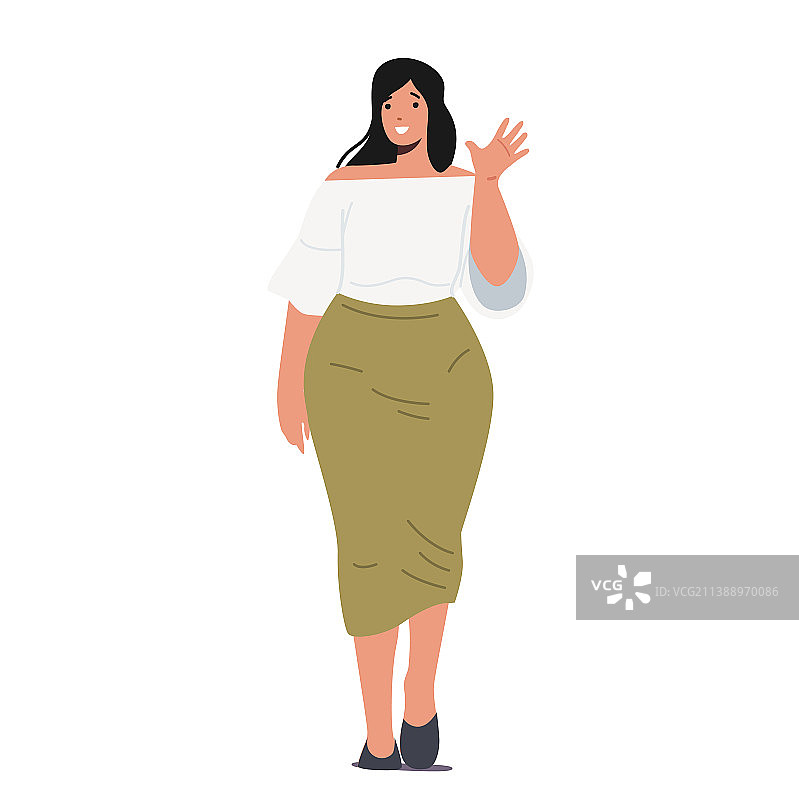 穿着绿色长款外套的加大码时尚女模特图片素材