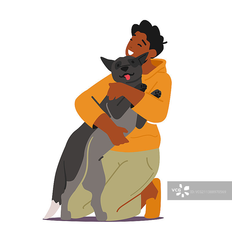 孩子与小狗：关爱动物的温馨瞬间图片素材