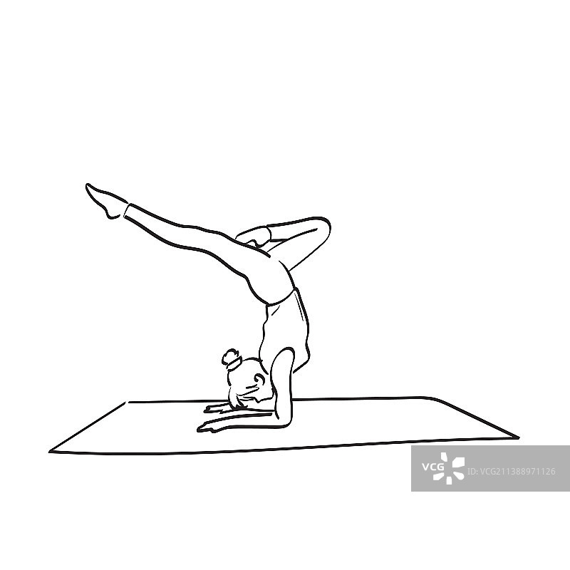 女人在垫子上做瑜伽手绘图图片素材