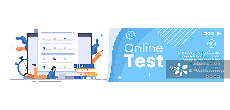 在线测试课程banner模板扁平设计图片素材