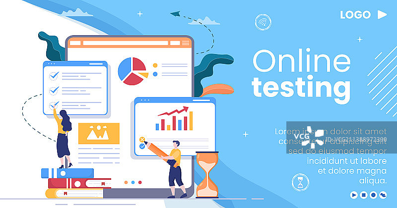 在线测试课程帖子模板扁平设计图片素材