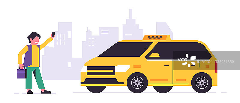 在线出租车订购服务，一位黄色衣服的司机图片素材