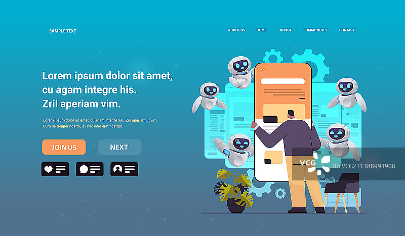 男人和机器人Web开发者创建程序代码图片素材