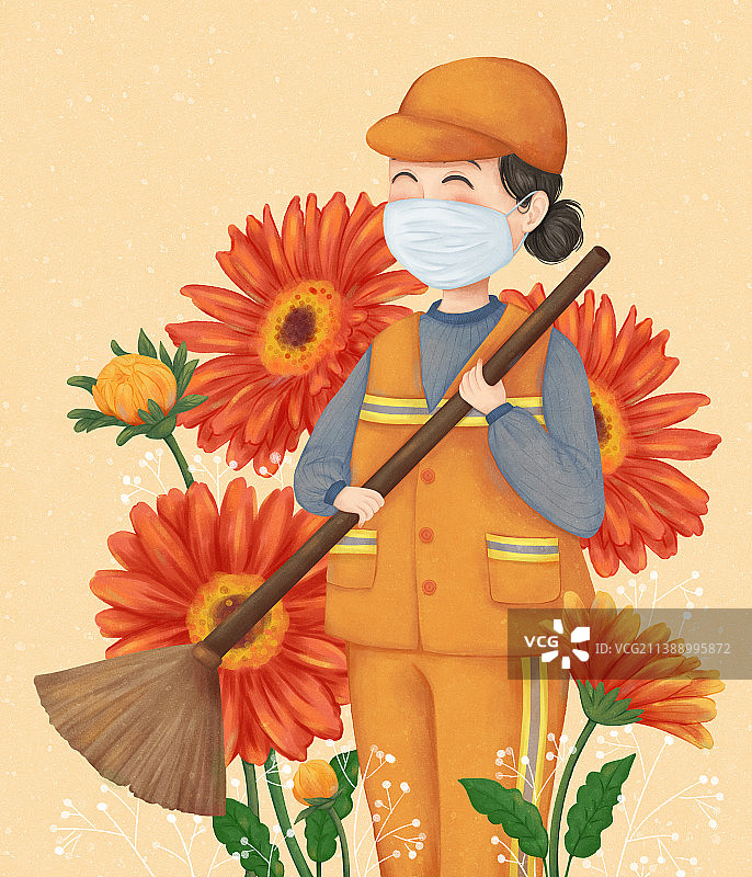 女神节太阳花致敬女神之环卫工小清新人物插画图片素材