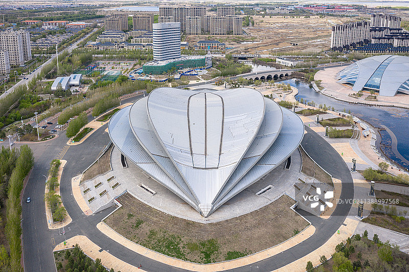 航拍黑龙江省大庆市奥体中心场馆图片素材