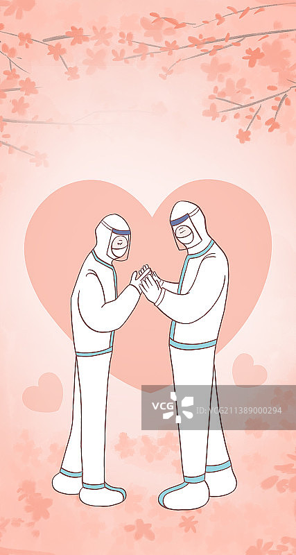 医护工作者抗击疫情隔离病毒不隔离爱，一起加油插画，五一劳动节致敬白衣天使，七夕情人节充满爱图片素材