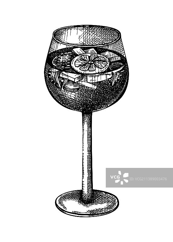 手绘葡萄酒杯草图图片素材