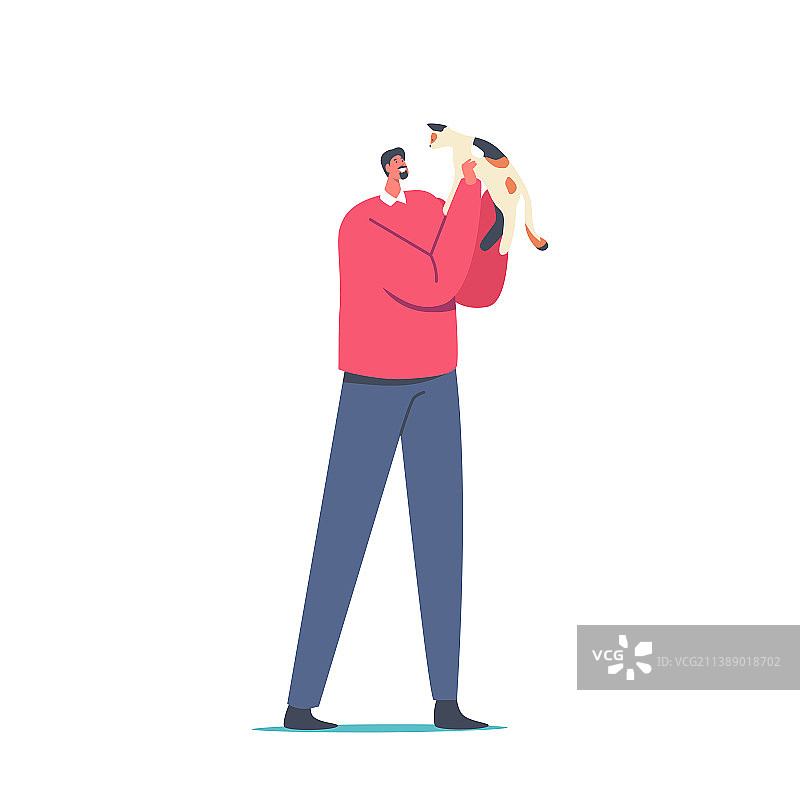 快乐的男人抱着猫图片素材