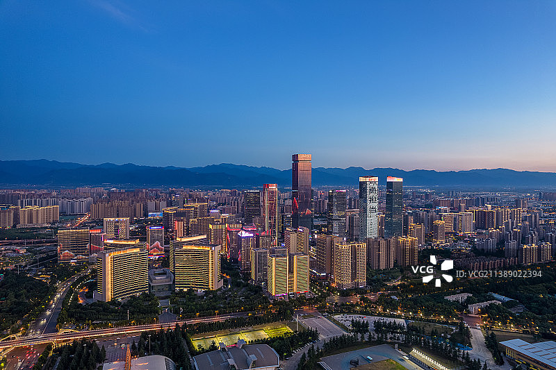 西安高新区CBD夜景航拍图片素材
