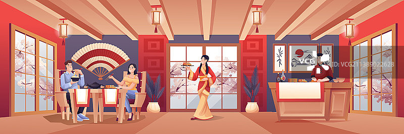 日式餐厅里的年轻男女图片素材