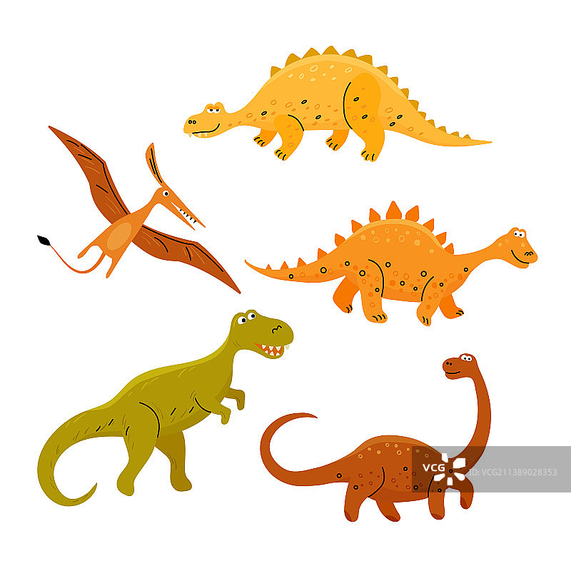 五只可爱卡通恐龙合集图片素材