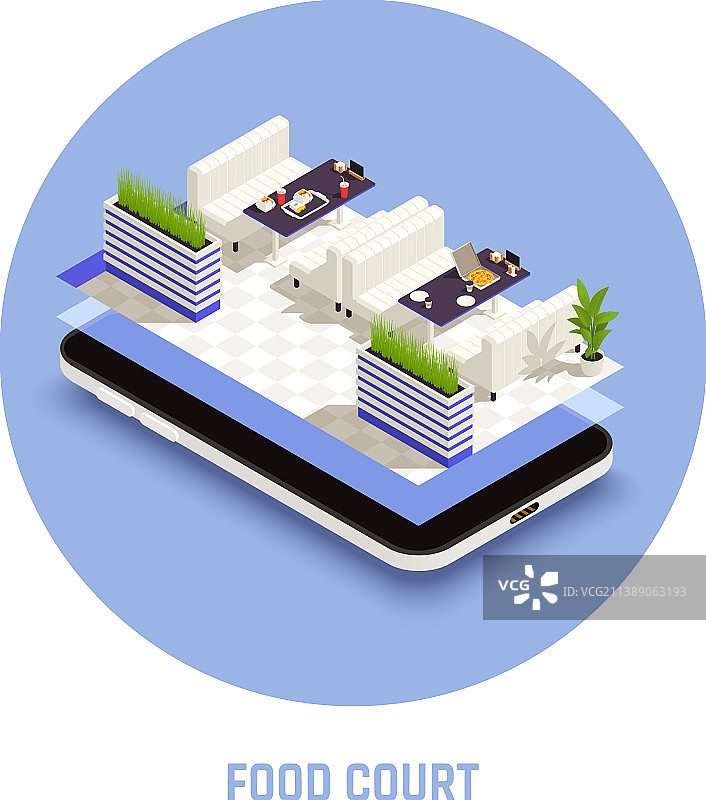 美食广场彩色等距概念图片素材