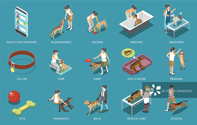 狗狗保姆等距元素组合图片素材