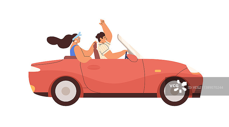 情侣在敞篷车上进行夏季公路旅行图片素材