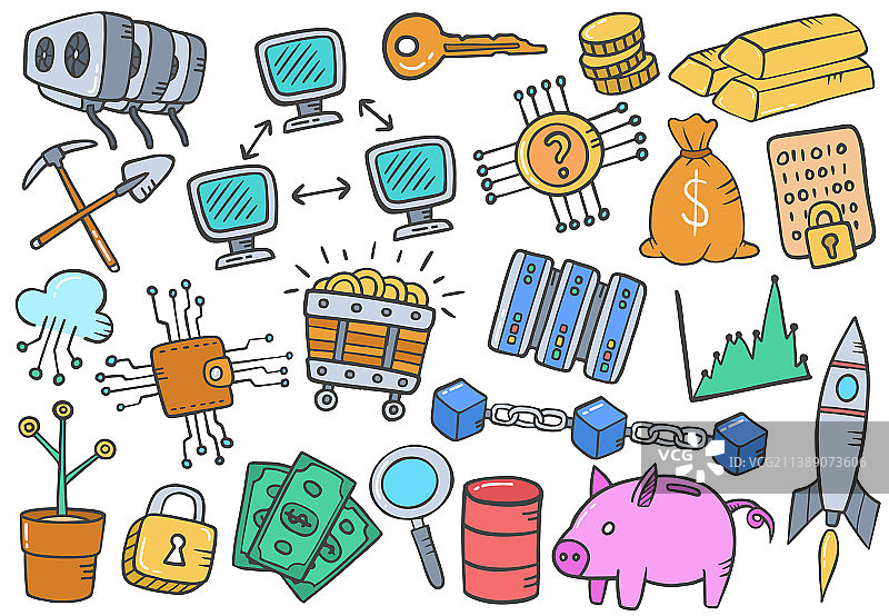 加密货币涂鸦手绘套装图片素材