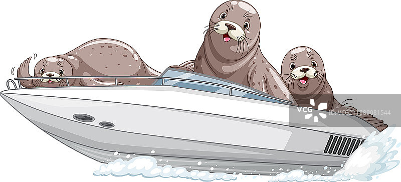 卡通风格的快艇海豹图片素材