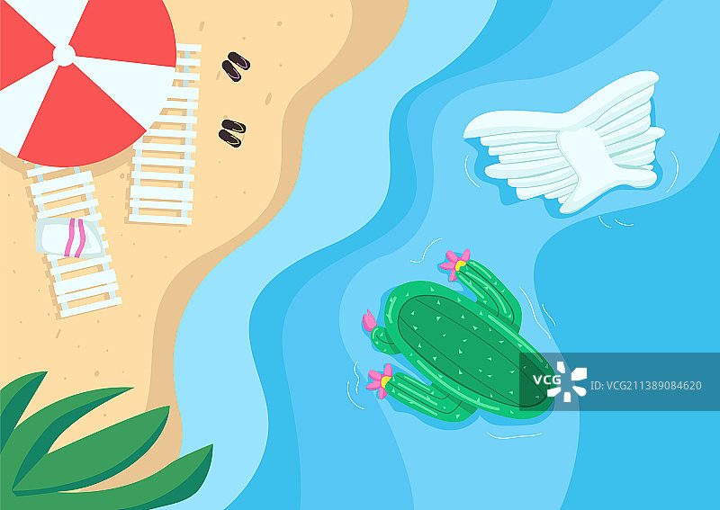 沙滩和泳池的扁平风漂浮物图片素材