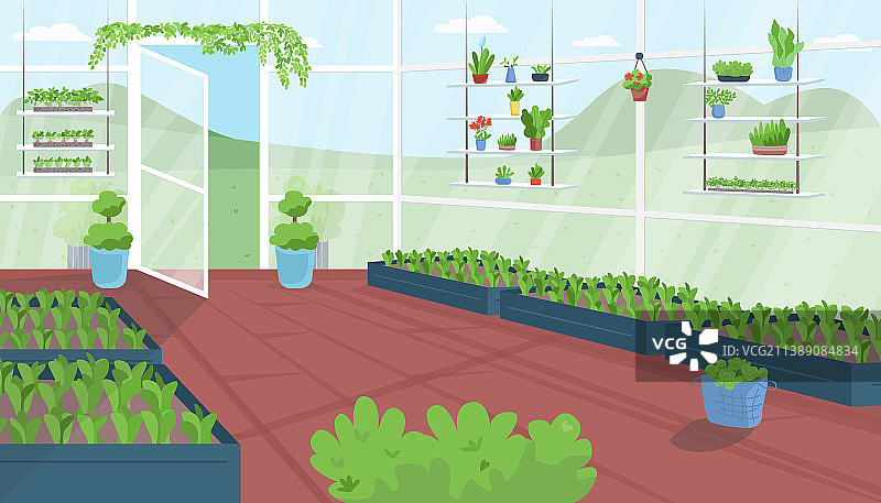 温室扁平色彩图片素材
