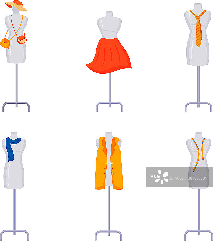 带服装的模特，扁平风格物体合集图片素材