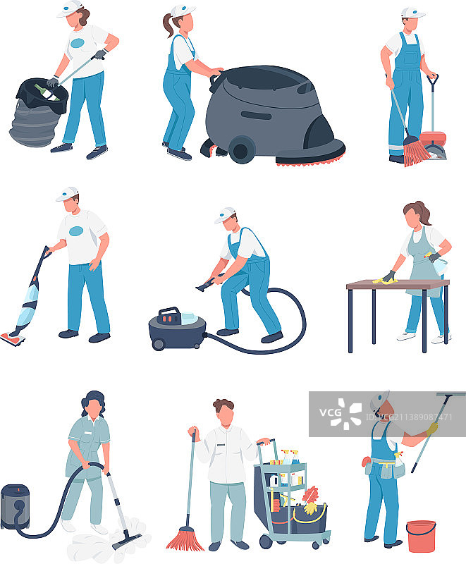 清洁工扁平风格无脸人物套装图片素材