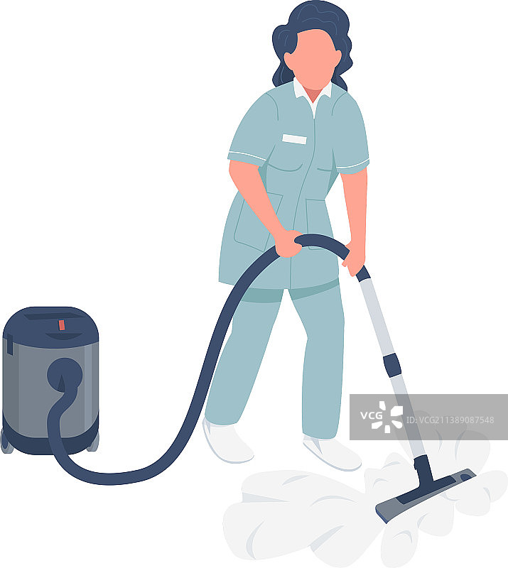 使用真空吸尘器的女佣（扁平无面风格）图片素材