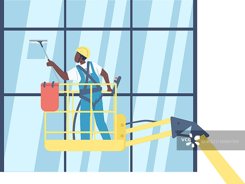 清洁工清洗窗户扁平彩色无面图片素材