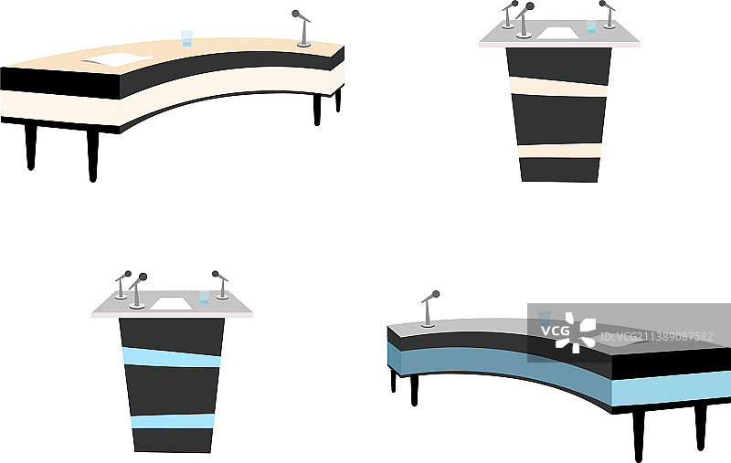 会议桌扁平彩色对象集合图片素材
