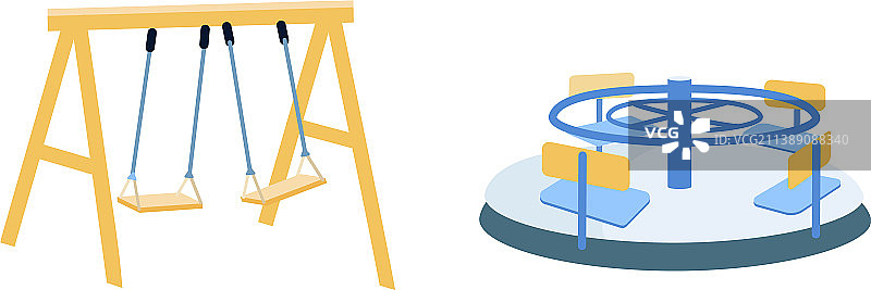 游乐场设备扁平风格彩色对象合集图片素材