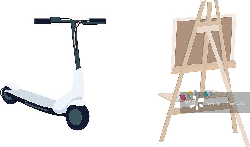 画架和电动滑板车扁平风格元素图片素材