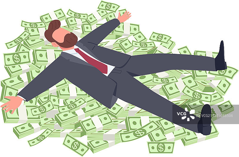 躺在钱上的商人（扁平概念）图片素材