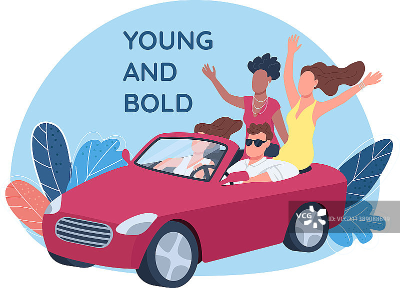 驾驶红色敞篷车的年轻人2.5D网页图片素材