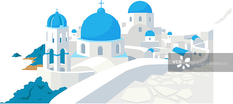 圣托里尼建筑扁平风格元素图片素材