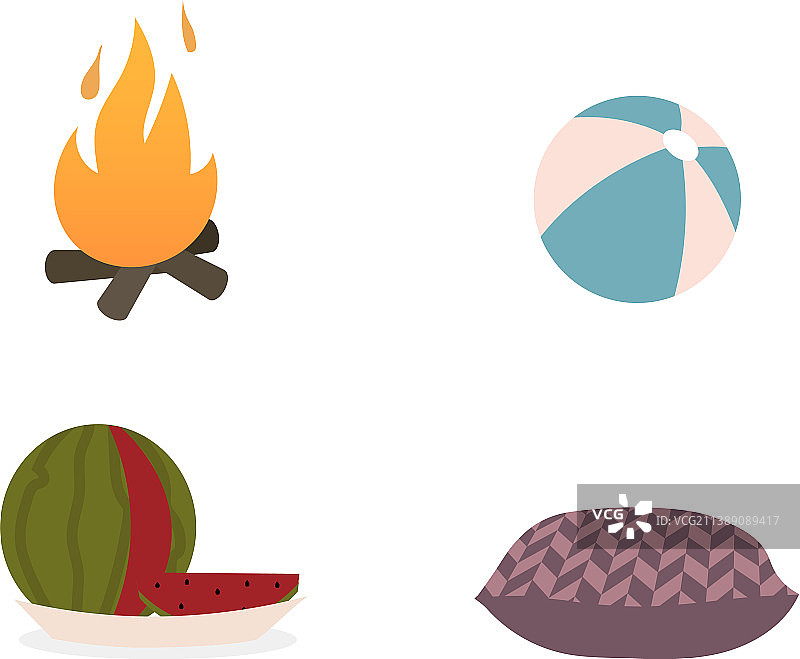 夏令营扁平色对象合集图片素材