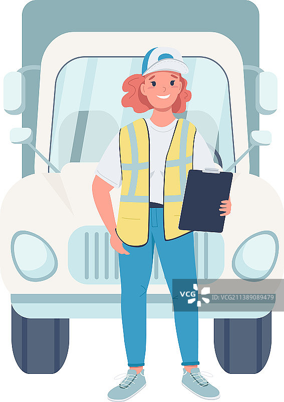 卡车女司机扁平风格人物图片素材