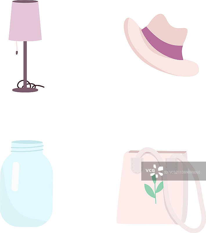 可重复使用的产品扁平化彩色物体集合图片素材