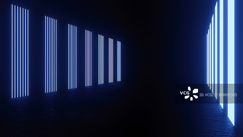 蓝色灯光走廊过道立体空间图片素材